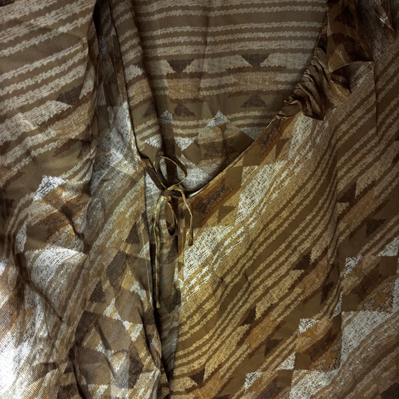 Lauren Ralph Lauren NEW M Tan Southwest Ruffle Surplice Tie Blouse - Picture 6 of 12